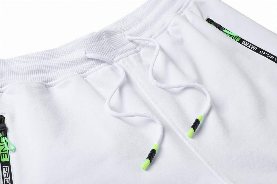 JustSun Herren Shorts Kurze Sporthose Baumwolle Stretchstoff mit Reissverschluss, M Wei&amp;