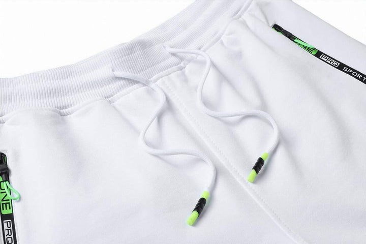 JustSun Herren Shorts Kurze Sporthose Baumwolle Stretchstoff mit Reissverschluss, M Wei&amp;