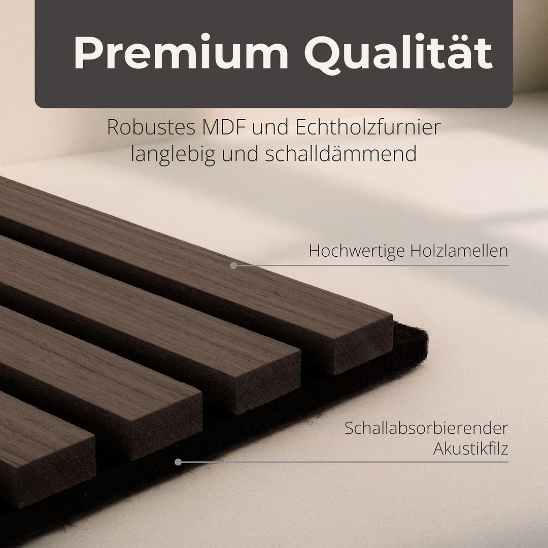 2x Akustikpaneele mit Lamellen 240 x 60cm Walnuss Holz | Wandpaneele für Schallschutz in Büro- &amp; Woh