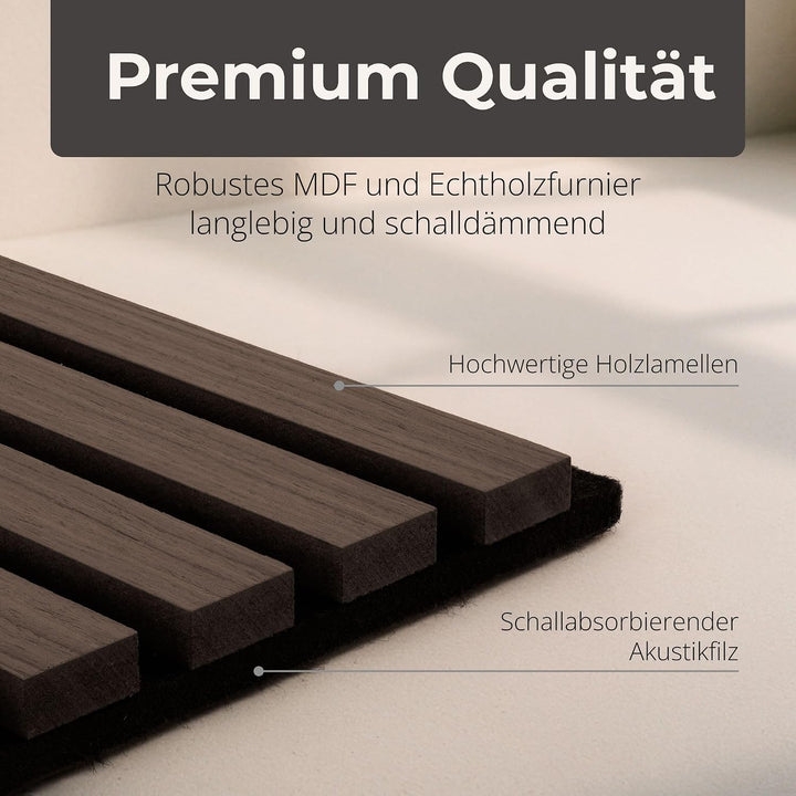 2x Akustikpaneele mit Lamellen 240 x 60cm Walnuss Holz | Wandpaneele für Schallschutz in Büro- &amp; Woh