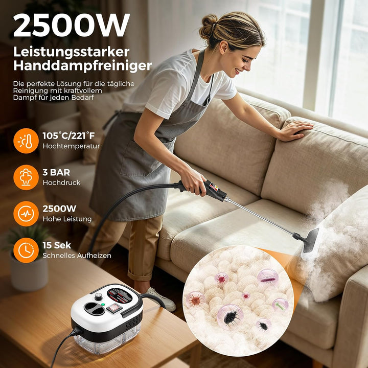 Dampfreiniger Handgerät, 2500W,Chemikalienfreier Handdampfreiniger –Hochdruck-Dampf gegen Schmutz Fe