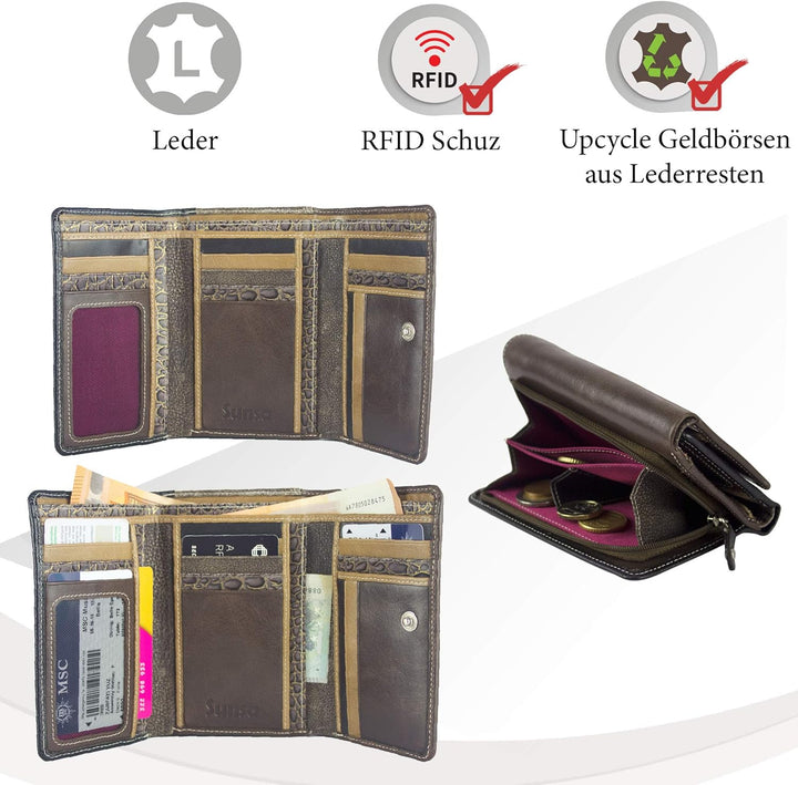 Sunsa Geldbörse. Damen grosse Geldbeutel. Leder Portemonnaie mit RFID Schutz. Brieftasche mit viele
