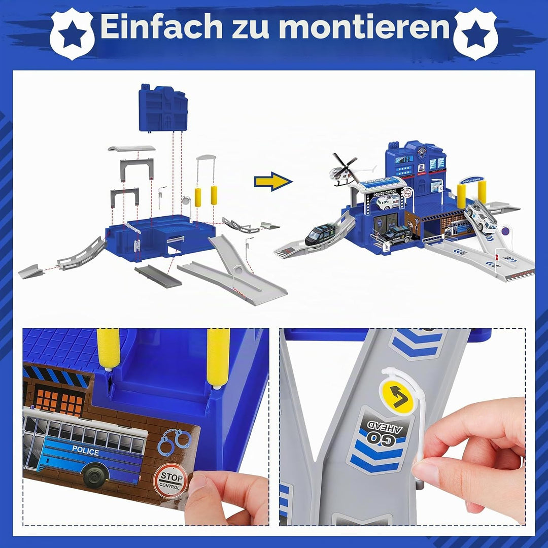 deAO City Police Station mit Polizeiauto, Hubschrauber, Polizei Büro Bauen, Polizeistation Bauspielz