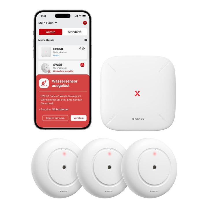 X-Sense Smart Wassermelder mit Batterie, WLAN Wassersensor, kompakter Überschwemmungssensor mit Eins