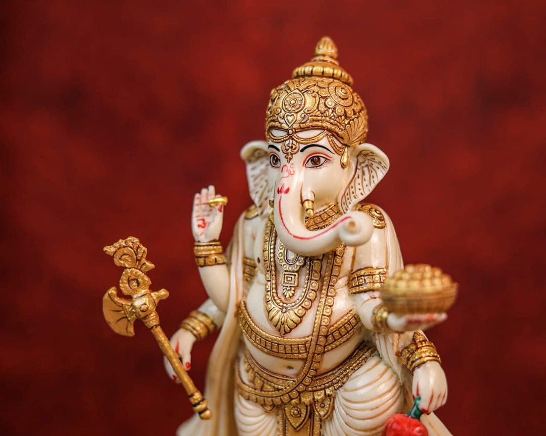 SHIVAJI ARTS Ganesh Statue, Lord Ganesha Statue, 19,1 cm, handgemalte Staubmarmor Ganesha, Ganesh fü