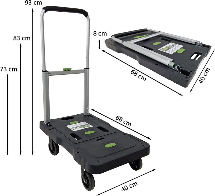 TRUTZHOLM Plattformwagen klappbar 150 kg Tragkraft Ladefläche 68x40 cm 3-Fach höhenverstellbare Tele