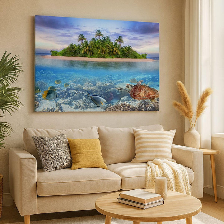 Bilder auf Leinwand 100x70cm Leinwandbild Strand lagune wasser ozean Gross Wanddeko Bild Schlafzimme