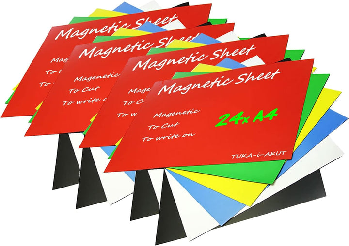 TUKA-i-AKUT 24x A4 Magnetfolie zum Beschriften und Zuschneiden, Flexibel Magnet Tafelfolie Magnetplä