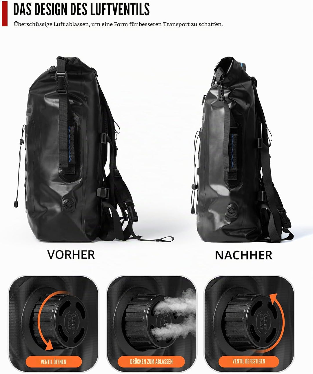 Wasserdicht Motorrad Rucksack 40L Verwendet Werden Rolltop Rucksack mit abnehmbaren Schultergurten P