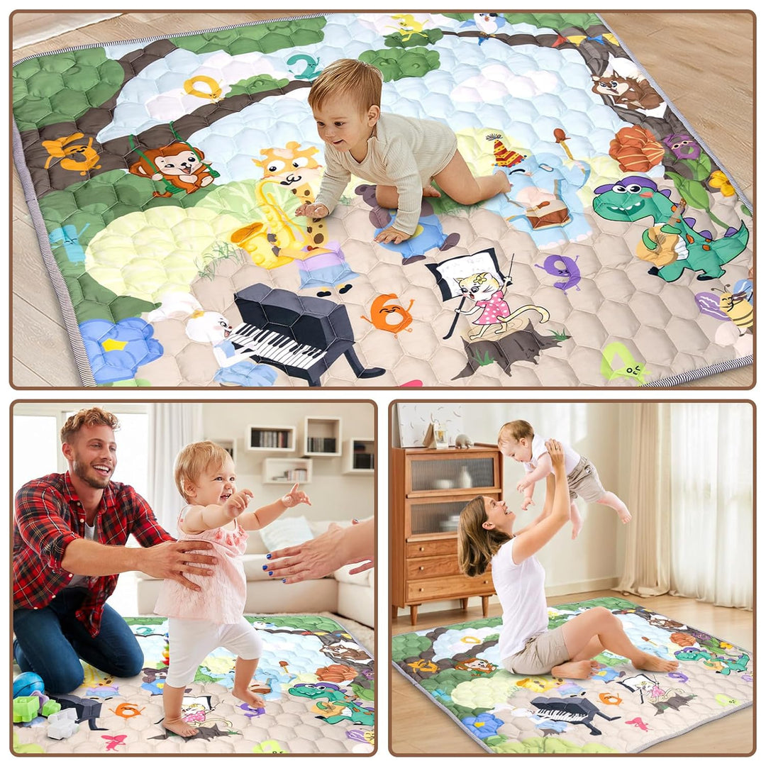 Faltbare Baby Spielmatte Krabbelmatte - Wasserdichte Rutschfester Krabbeldecke, 127x127cm Tiere Zahl