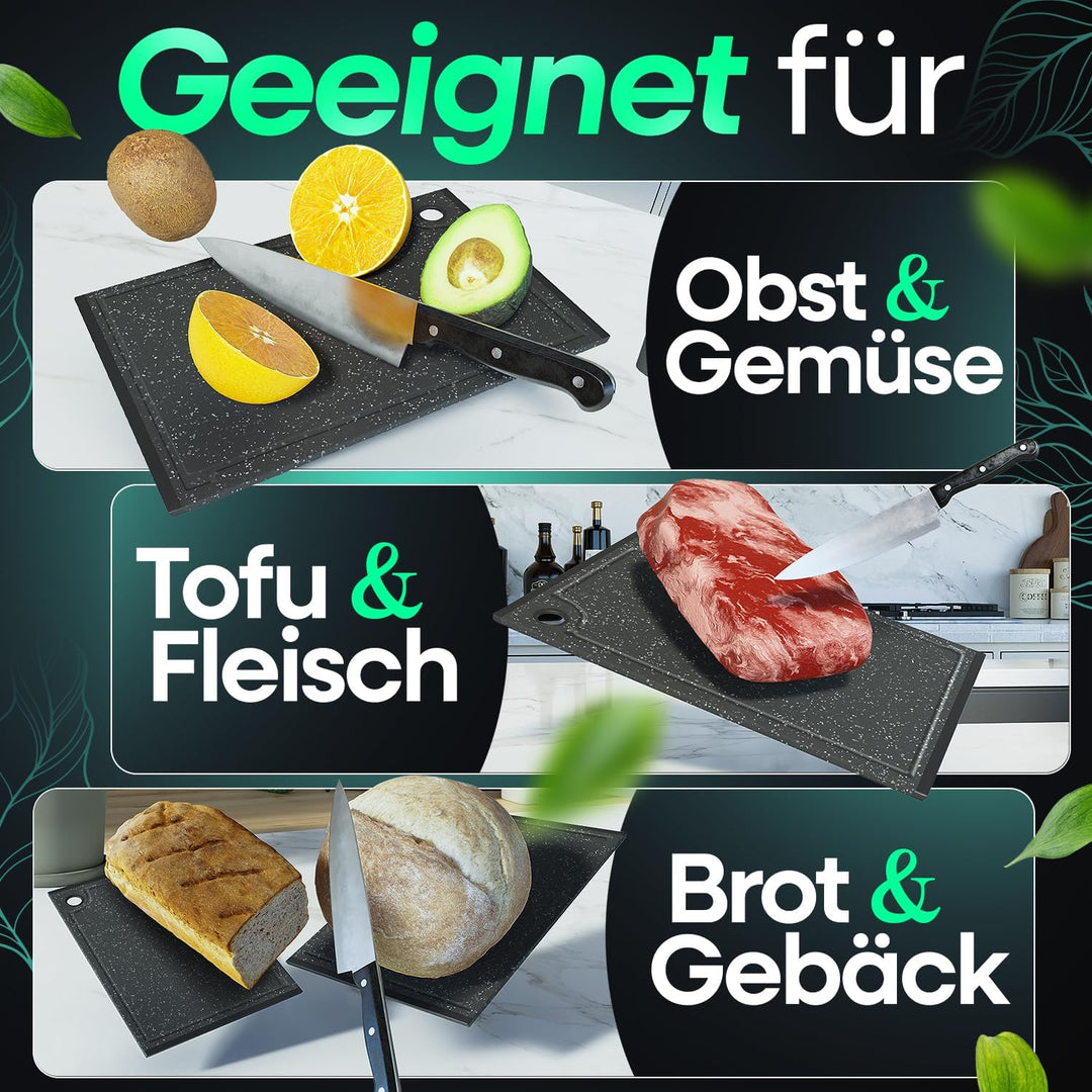 Loco Bird Schneidebrett Kunststoff spülmaschinenfest - rutschfeste Schneidebretter 3er Set - 37,5x26