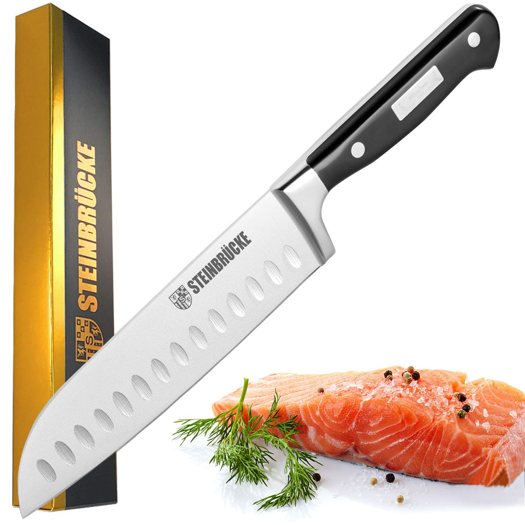 Motovecor STEINBRÜCKE Santoku Messer, 18cm Küchenmesser Geschmiedet aus deutschem Edelstahl 5Cr15Mov