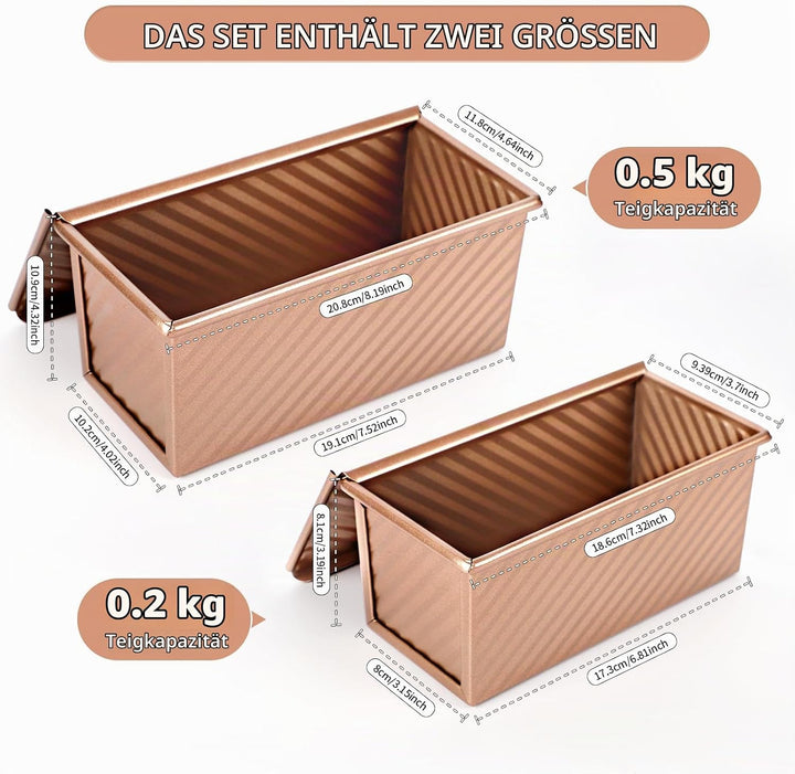 2 PCS Brotbackform mit Deckel, Toastbrot Backform mit Deckel, Antihaft Toastbrotform Backform Set Zu