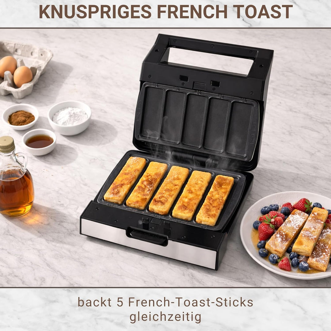 Syntrox French Toast Maker mit Wechselplatten, Edelstahl, schnelles Aufheizen, Antihaftbeschichtet,