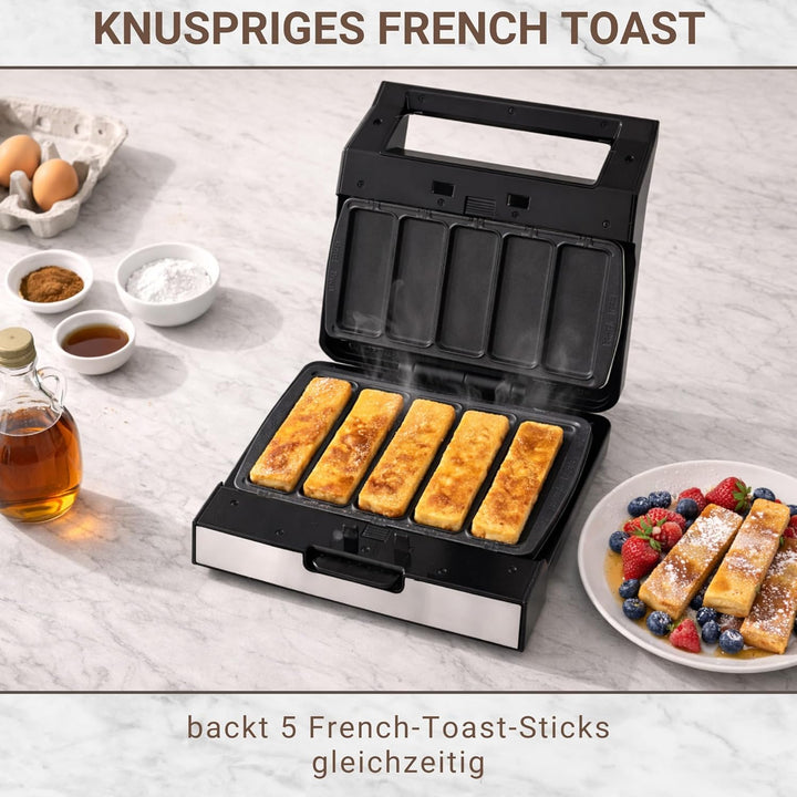 Syntrox French Toast Maker mit Wechselplatten, Edelstahl, schnelles Aufheizen, Antihaftbeschichtet,