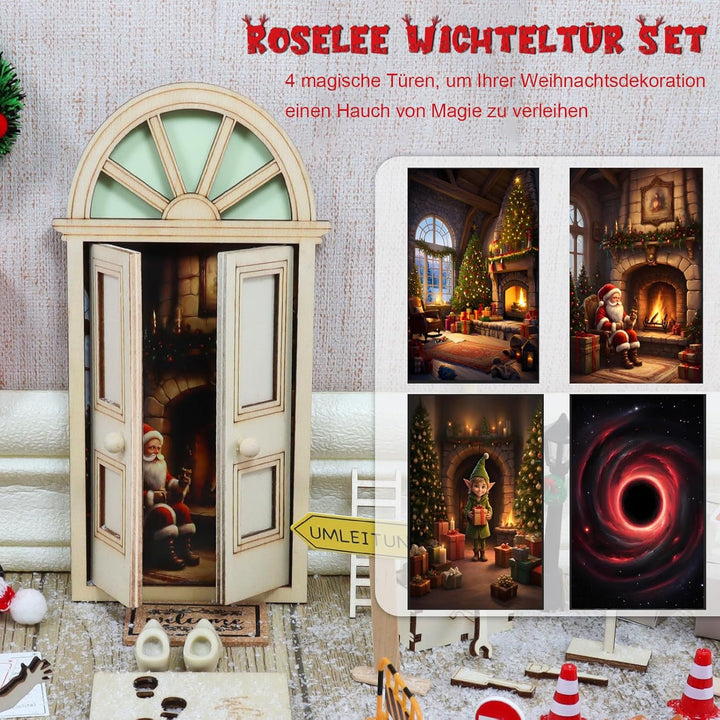 Roselee Wichteltür Set, 28PCS Wichteltür Zubehör Weihnachten Set, Nissedor Miniatur Leuchtend Weihna