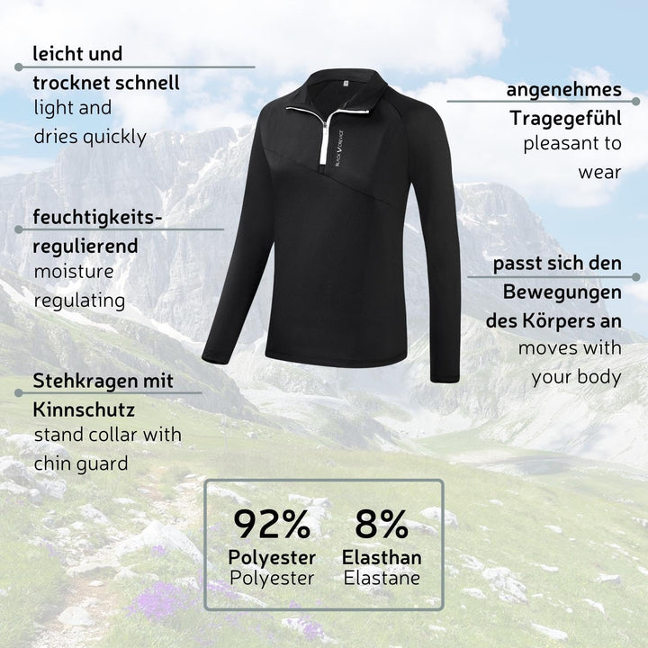 Black Crevice Damen Zipper Funktionsshirt I Hochwertiges Damen-Funktionsshirt aus Polyester-Elastan