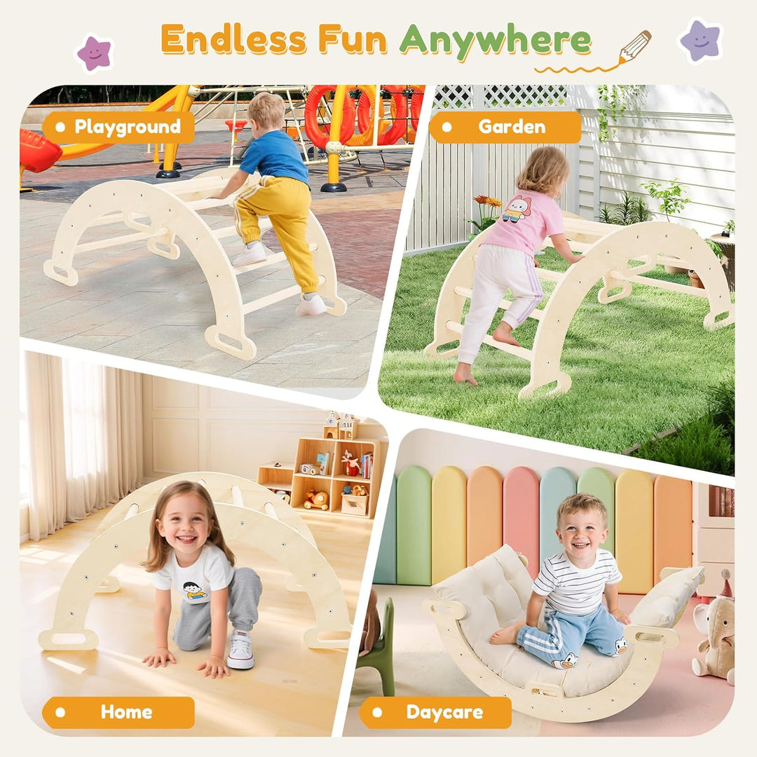 klettergerüst Indoor,Holzkletterbogen mit Weichem Kissen,Indoor Klettergerüst für Kinder ab 3 Jahre,