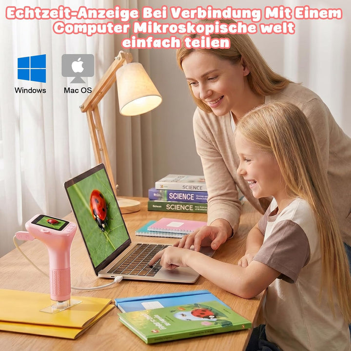 Digitales Mikroskop für Kinder 1000x Vergrösserung, Tragbares Mikroskop Kinder mit 3,0 Zoll HD Bilds