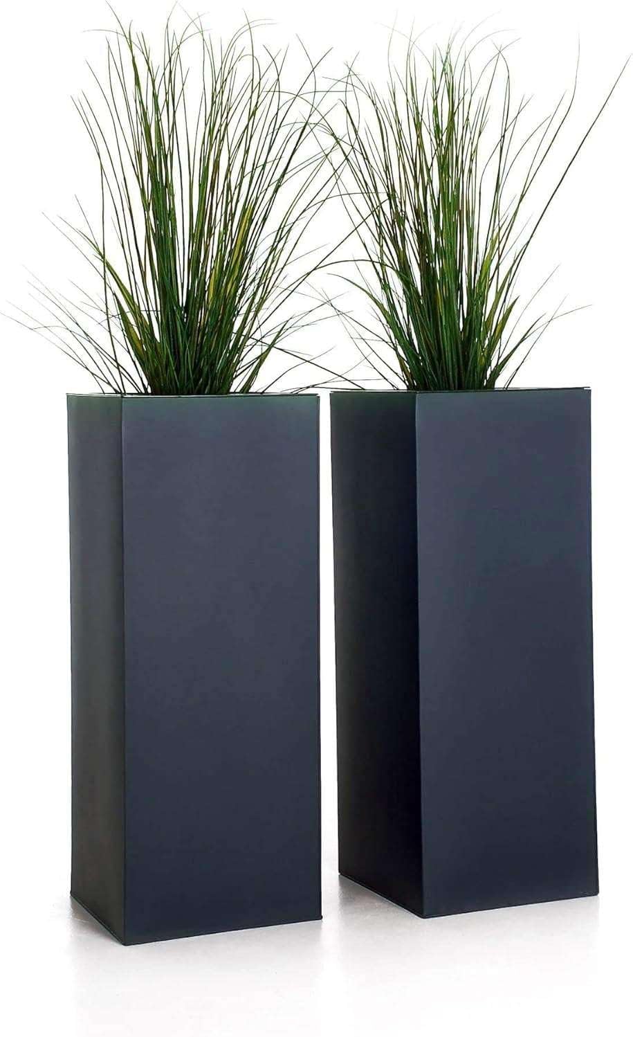 VIVANNO Pflanzkübel Blumenkübel Zink Metall Anthrazit 2er Set Block 100 100x40x40 Anthrazit, 100x40x