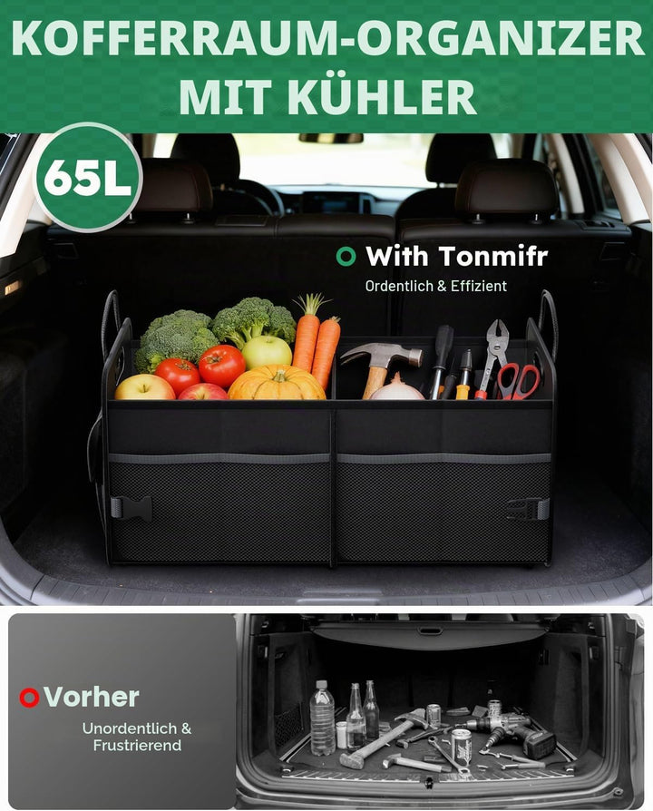 Kofferraum-Organizer mit 2 Fächern, strapazierfähig, 600D Oxford, zusammenklappbar, mit reflektieren