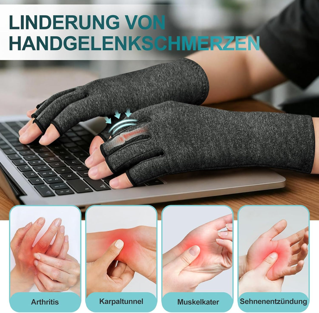 Kiiwah 2 Paar Arthrose Kompressionshandschuhe für Damen und Herren, Fingerlose Arthritis Handschuhe