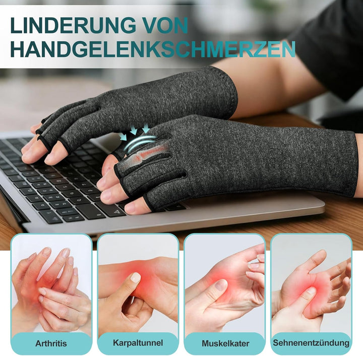 Kiiwah 2 Paar Arthrose Kompressionshandschuhe für Damen und Herren, Fingerlose Arthritis Handschuhe
