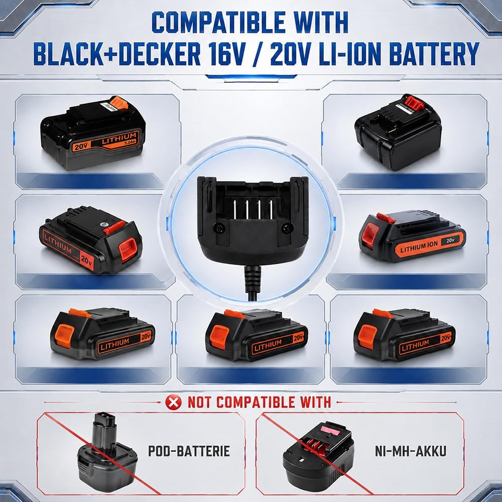 Ladegerät 18V/20V kompatibel mit Black &amp; Decker, NAVESO Lithium Akkuladegerät für Black und Decker L