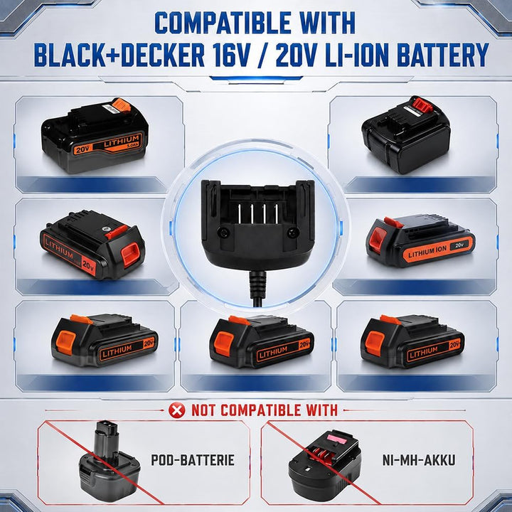 Ladegerät 18V/20V kompatibel mit Black &amp; Decker, NAVESO Lithium Akkuladegerät für Black und Decker L
