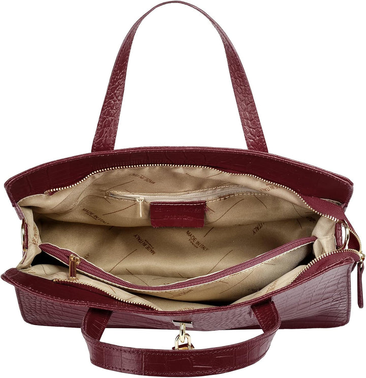 Handtasche Echt Leder Damen Made in Italy, Smartphonefach, Kroko-Design, elegante Umhängetasche, Dam