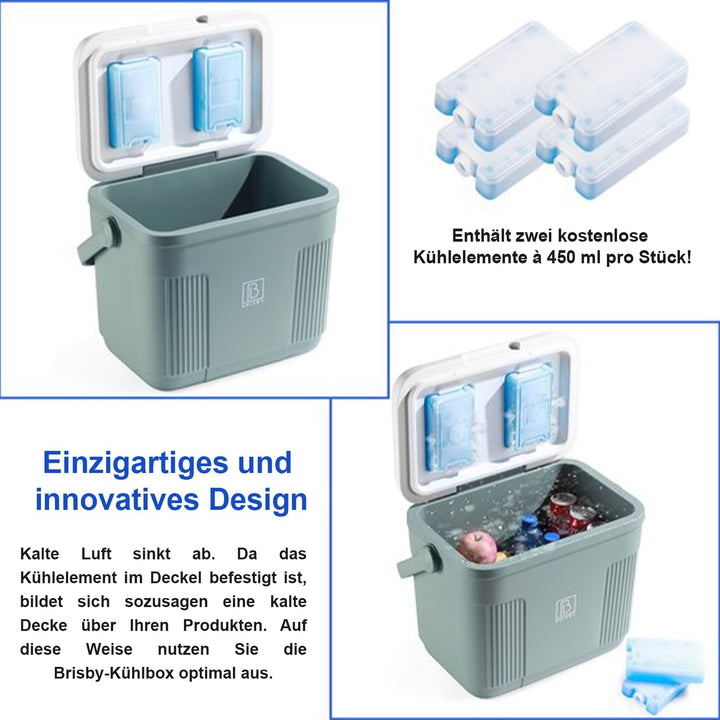 Brisby Kühlbox - 13 und 22 Liter, 18 Stunden warm - 40 Stunden kühl - Inklusive Kühlelemente 450 ML