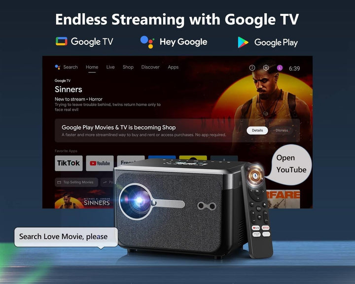 LED Beamer 4K Tragbarer Heimkino, 2026 CWEUG Smart Beamer mit YouTube, Android OS, DB Audio, NFC, Au