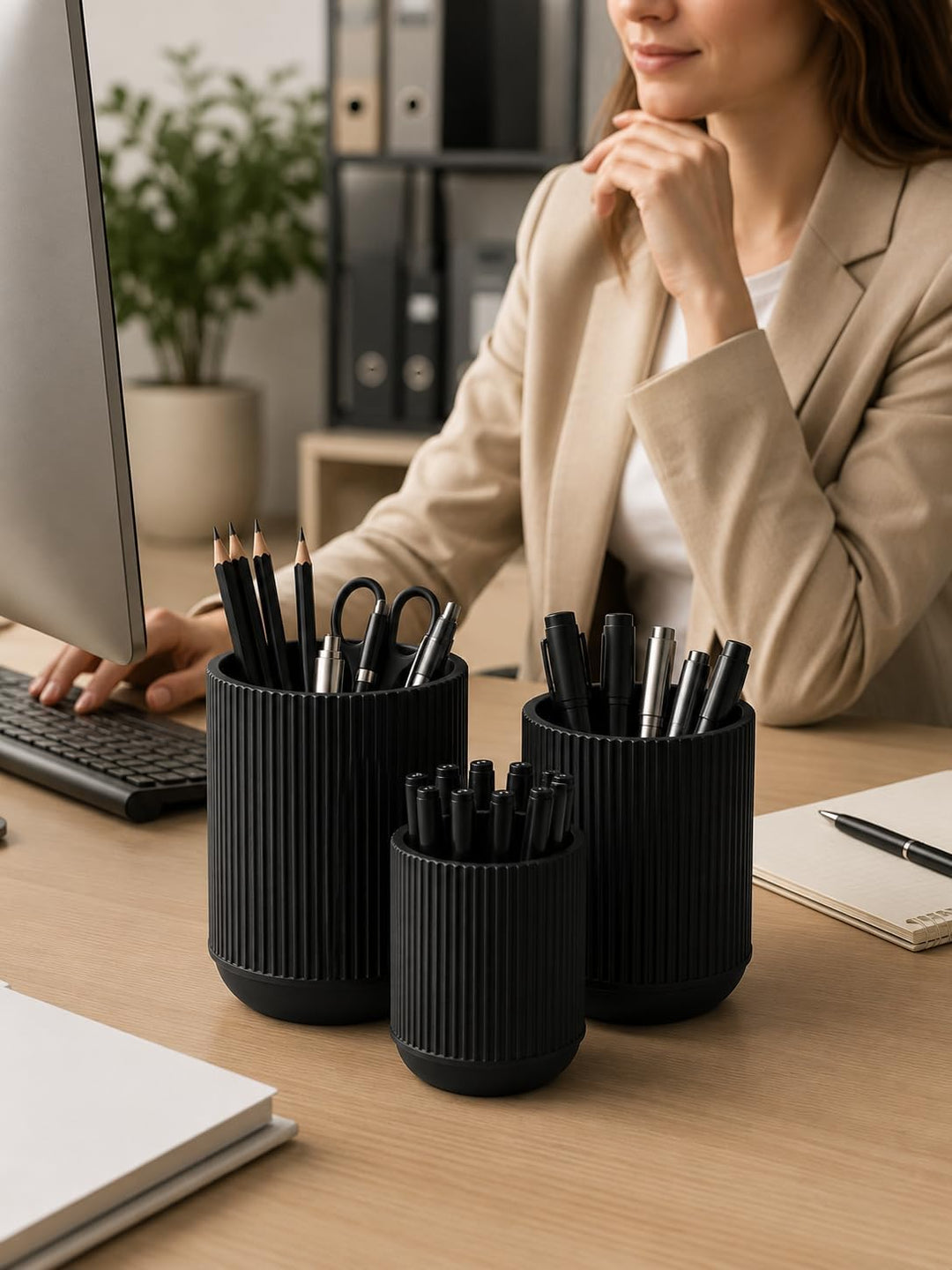 CABU Stiftehalter Schwarz 3er Set – Minimalistischer Schreibtisch Organizer – Multifunktionaler Stif