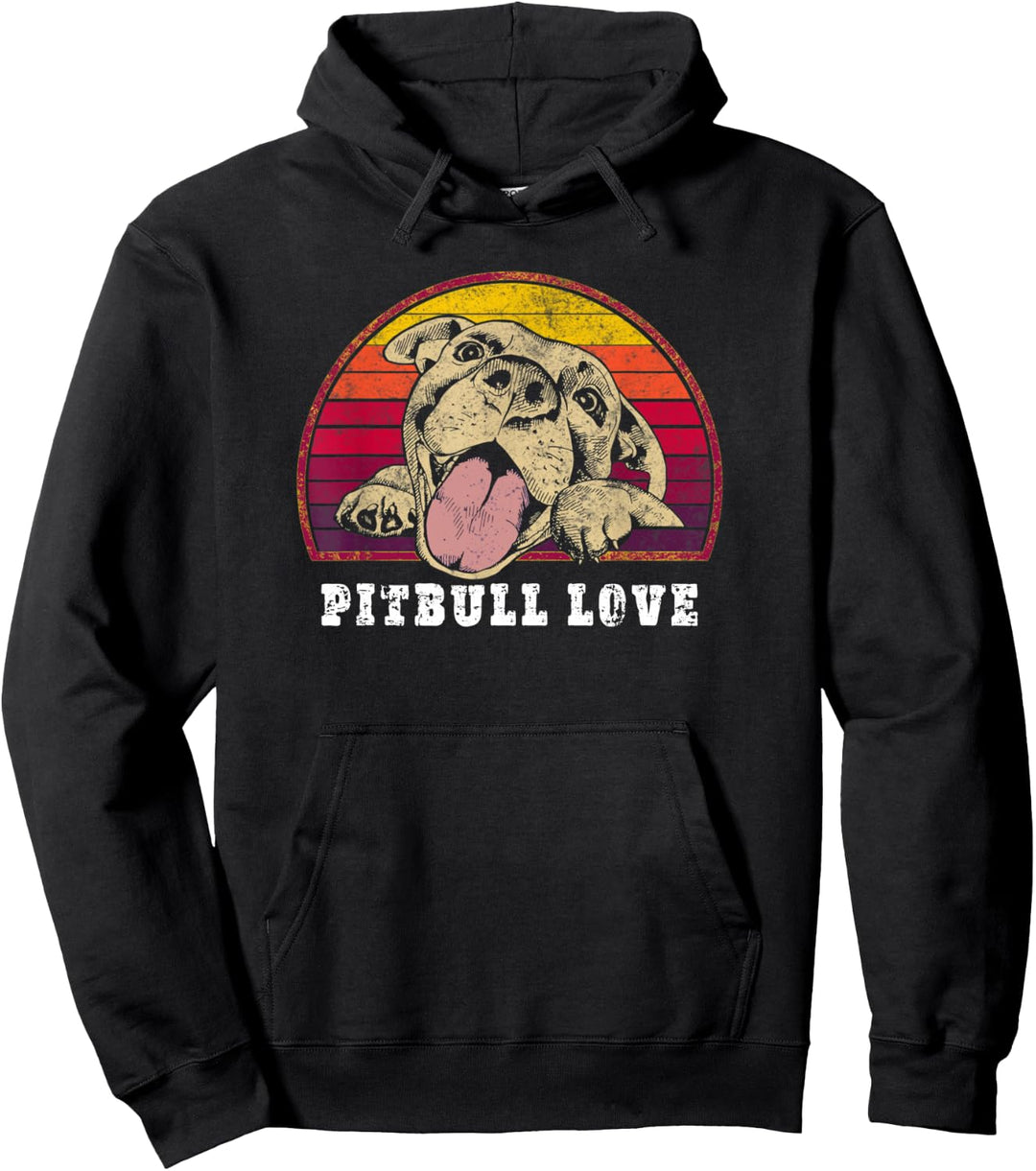 Pitbull Love - Smiling Pitbull on Vintage Sunset - Pitbull Pullover Hoodie