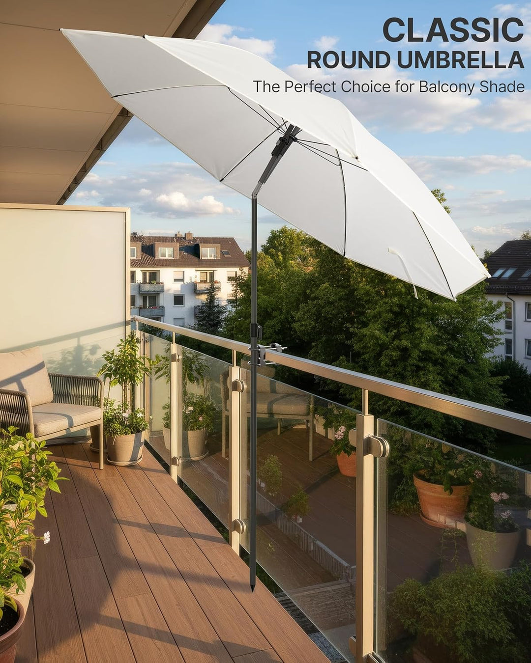 4smile Sonnenschirm Balkon Ø 160 cm SunnyJoy, Beige - UPF 50+ Strandschirm, sicherer Sonnenschirm St