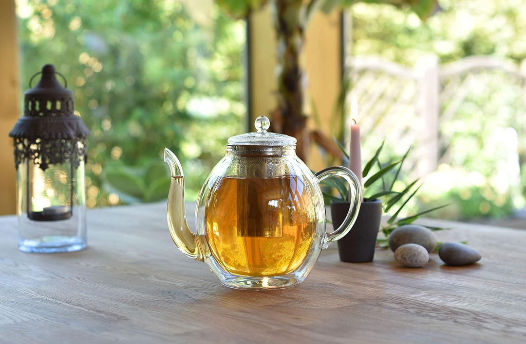 Creano doppelwandige Glas-Teekanne 1,4l mit Edelstahlfilter - tropffrei., 1,4 L