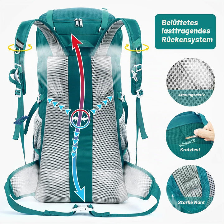 HOMIEE Wanderrucksack 50L, Herren Damen Wasserdichter Trekkingrucksack Reiserucksack Outdoor Wandern
