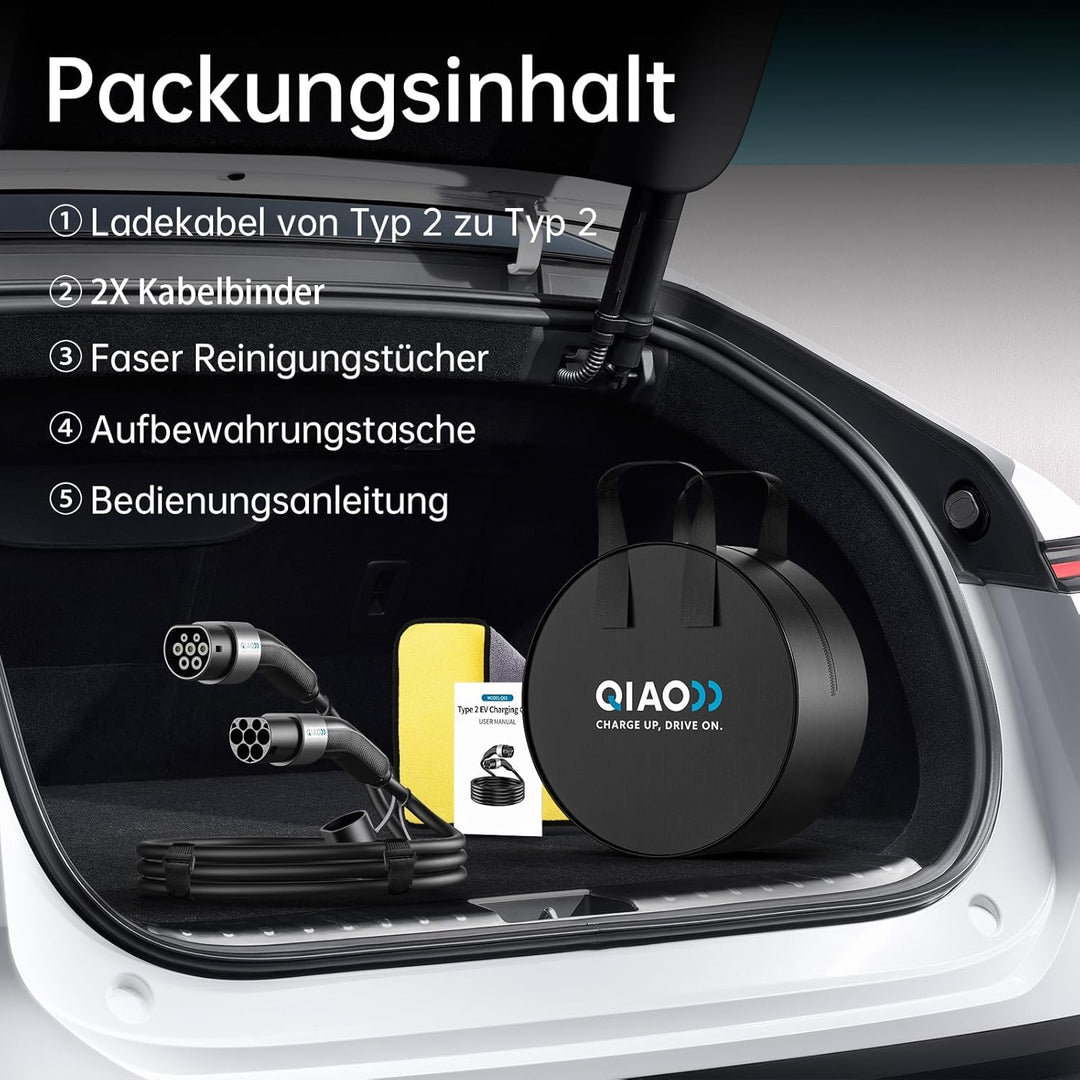 QIAO Elektrofahrzeug-Ladekabel Typ 2, 11kW 5M 16A 3-phasig, IEC 62196 Ladekabel für Elektrofahrzeuge
