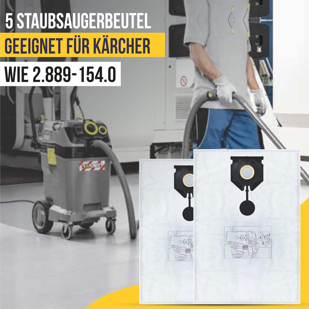 5 Staubsaugerbeutel geeignet für Kärcher 2.889-154.0 wie NT 30/1 30 L 30L NT 30/1 Ap Te L, NT 30/1 A