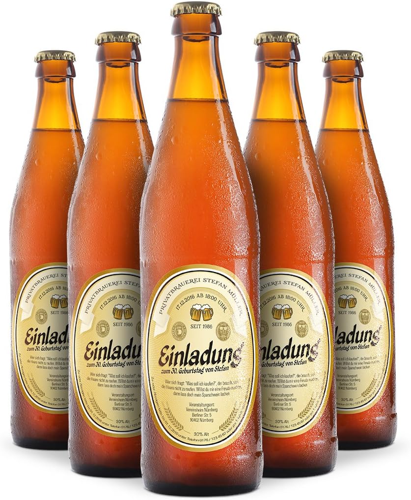 Flaschenetikett als Einladung (10 Stück) - Bier in Gelb – Bieretikett für Bierflaschen