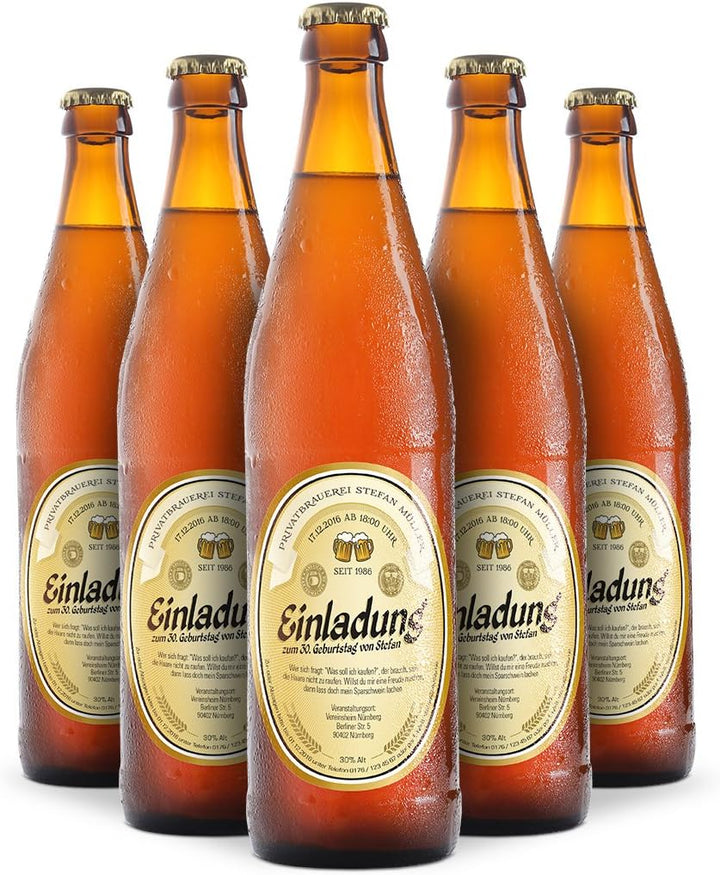 Flaschenetikett als Einladung (10 Stück) - Bier in Gelb – Bieretikett für Bierflaschen