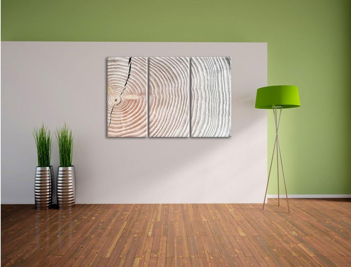 Pixxprint Baumstamm Jahresringe / 3-Teilig/Gesamtmass 120cm Leinwandbild bespannt auf Holzrahmen/Wan