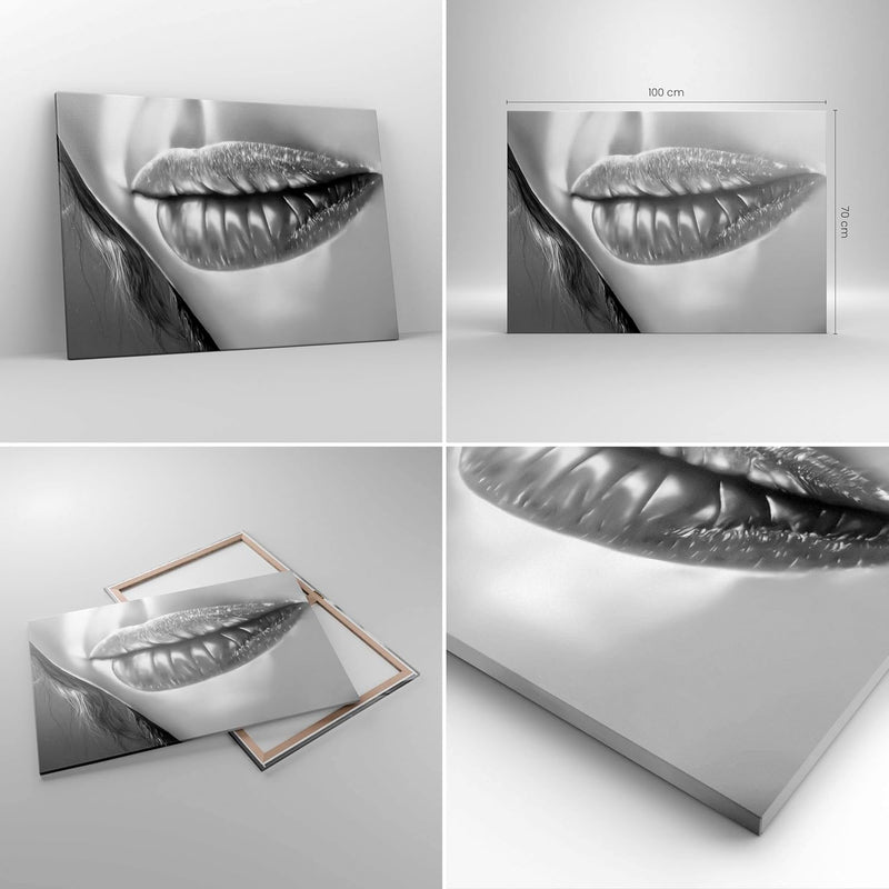 Bilder auf Leinwand 100x70cm Leinwandbild Lippen Gesicht weiblich Lippenstift Gross Wanddeko Bild Sc