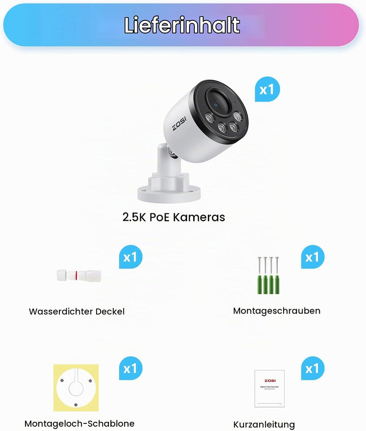 ZOSI 4MP PoE Überwachungskamera, Zusatz Ersatz Kamera für 4MP 5MP PoE NVR System, Personen-/Fahrzeug