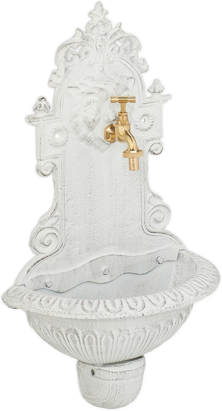 Relaxdays Wandbrunnen, Wasserspeier, Waschbecken & Wasserhahn, Gartenbrunnen HBT 61 x 35 x 18 cm, Gu