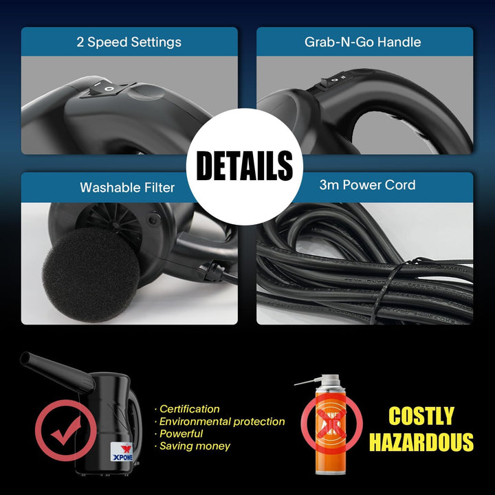 XPOWER Electric Air Duster for Dusting Drying Inflating Blowing Car Detailing Computer Leaf Blowing