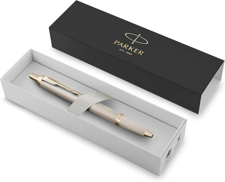 PARKER IM Einfarbiger Kugelschreiber | Champagner-Finish und Zierleisten | mittlere Spitze | blaue T