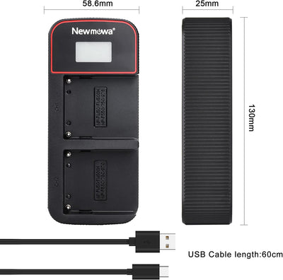 Newmowa NP-F550 Ersatzakku (2er-Pack) und Smart LCD Display Dual USB-Ladegerät für Sony NP-F550 und