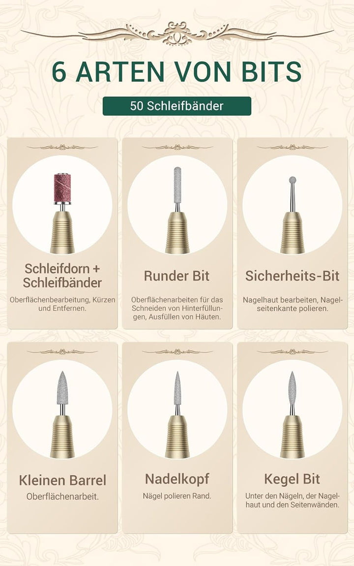 MelodySusie Nagelfräser, 30000 U/min Elektrische Nagelfeile für Acrylnägel, Kabellose Tragbare Nagel