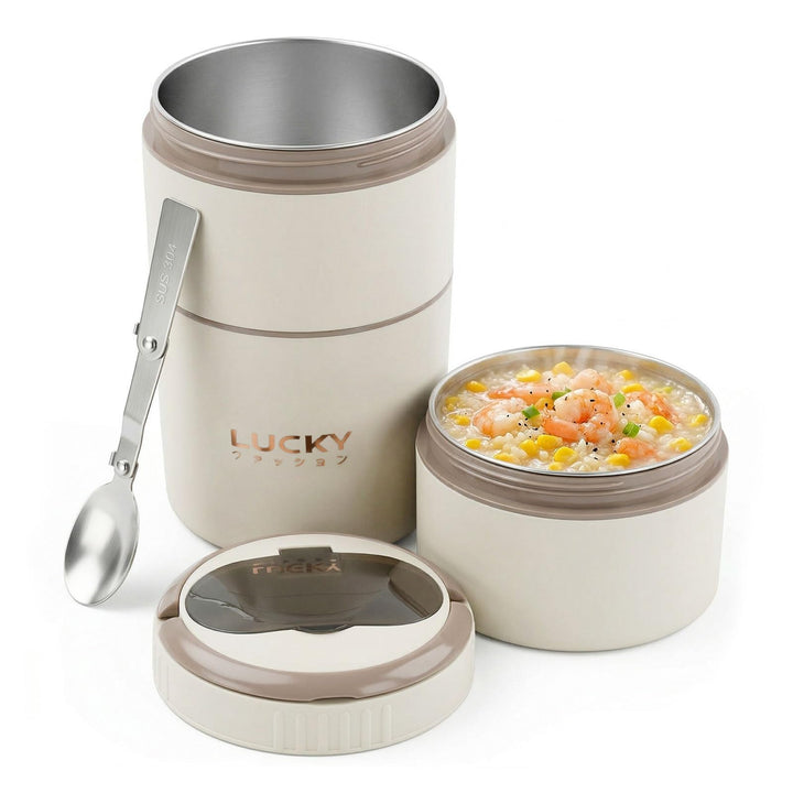 304 Edelstahl Lunchbox, 3-lagiger Food Container mit faltbarem Besteck, Auslaufsicher, Mikrowellen-